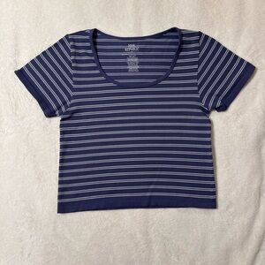 Pink Republic Navy White Striped Crop Top
